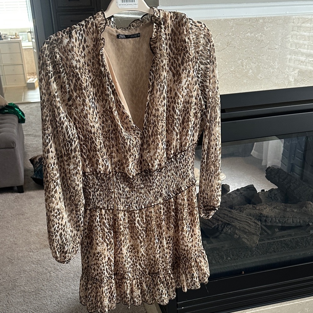 Zara Animal Print Ruffle Dress